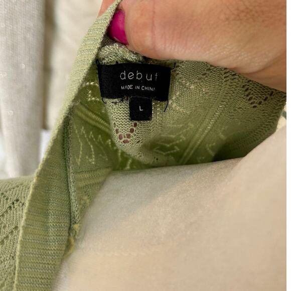 Debut Women's Size L Sage Green Open Front Cardigan Sweater #0241 - Picture 5 of 10